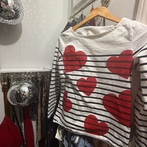 Talbots Long Sleeve Shirt with Red Hearts and Stripes